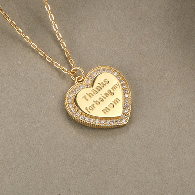 Thanks For Being My Mom Dainty Heart Design Sterling Silver Pendant Necklace