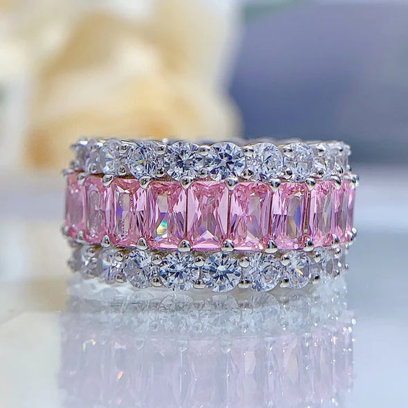 Gorgeous Pink Tripe Row Wedding Band