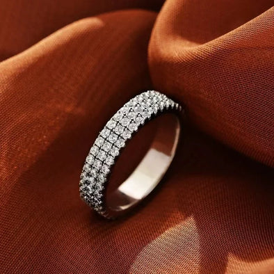 Luxury Paved Round Cut Wedding Band in Silver Tone