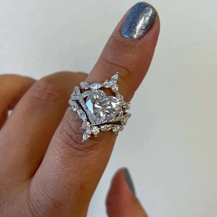 Heart Cut Infinity Split Shank Ring Set in Sterling Silver