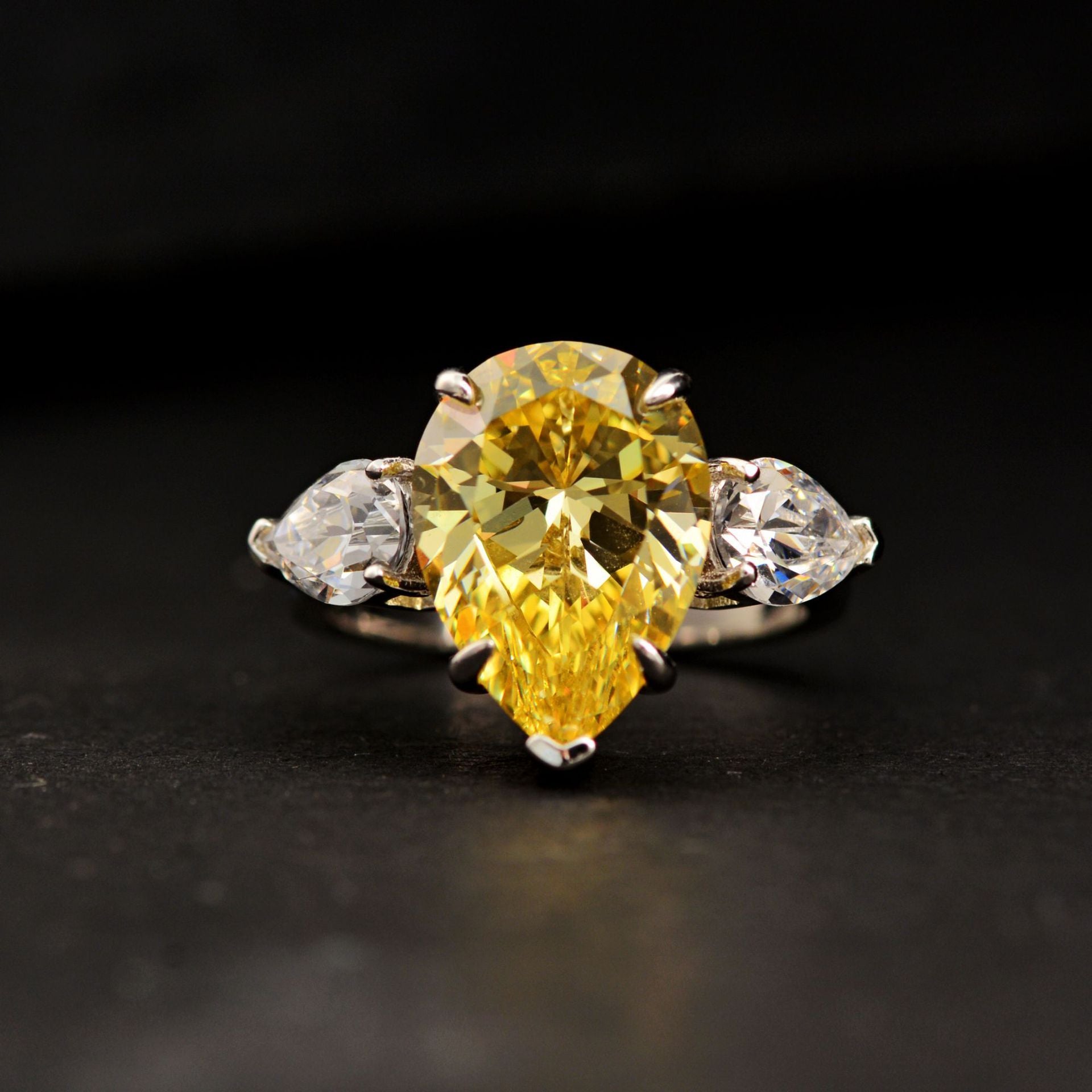 Classic Pear Cut Three Stones Sterling Silver Engagement Ring