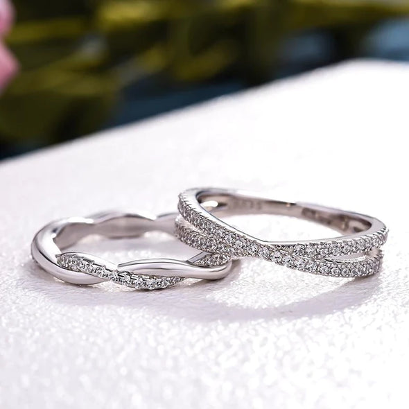 X Criss Cross & Twist Infinity Sterling Silver Wedding Band Set