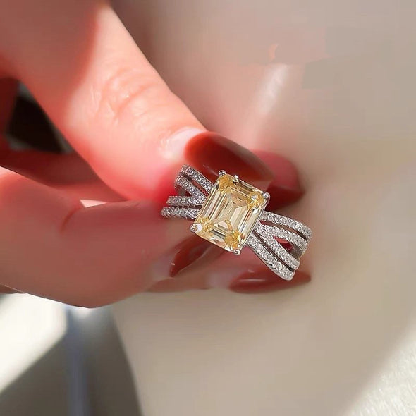 3 Carat Citrine Emerald Cut Rectangle Engagement Ring In Sterling Silver