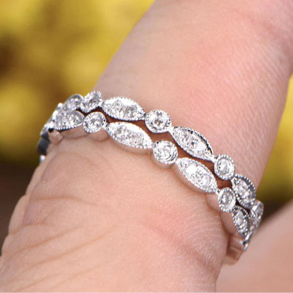 Full Eternity Art Deco Stackable Wedding Band Set