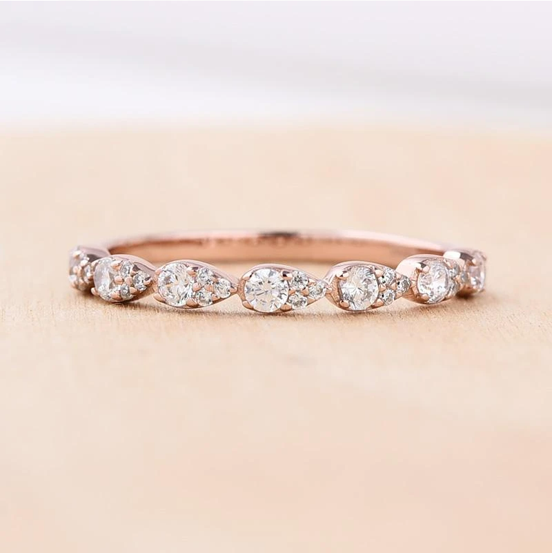 Rose Golden Tone Half Eternity Stackable Wedding Band