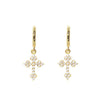 Golden Tone Faith Cross Design Drop Earrings In Sterling Silver