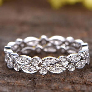 Full Eternity Art Deco Stackable Wedding Band Set