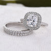 3-Piece Halo Cushion Cut Sterling Silver Bridal Set with Half-Eternity Bands