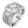 Oval Cut Sterling Silver Bridal Set with Interweave Band