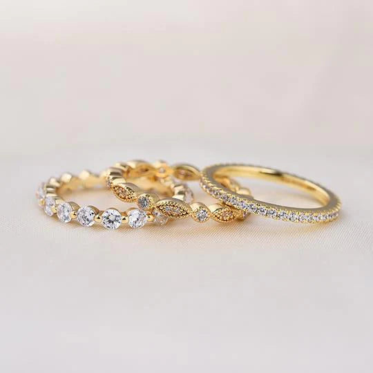 Art Decor Golden Tone 3-Pieces Stackable Wedding Band Set