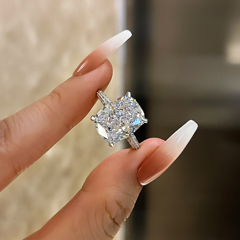 Luxurious Elongated Cushion Cut Engagement Ring For Women In Sterling Silver