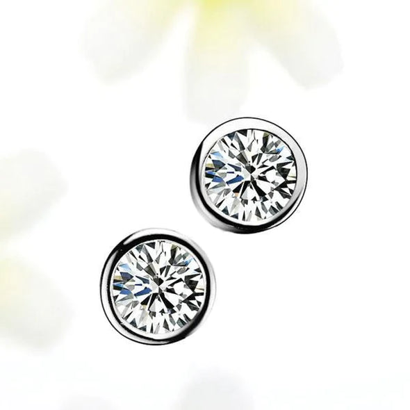 Classic Bezel Sterling Silver Stud Earrings