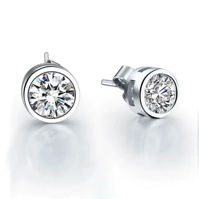 Classic Bezel Sterling Silver Stud Earrings