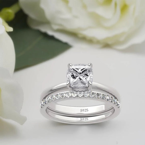 Cushion Cut Sterling Silver Wedding Bridal Set