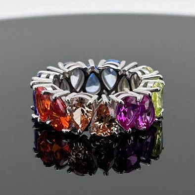 7.5ct Pear Cut Multi Color Rainbow Color Sterling Silver Eternity Wedding Band