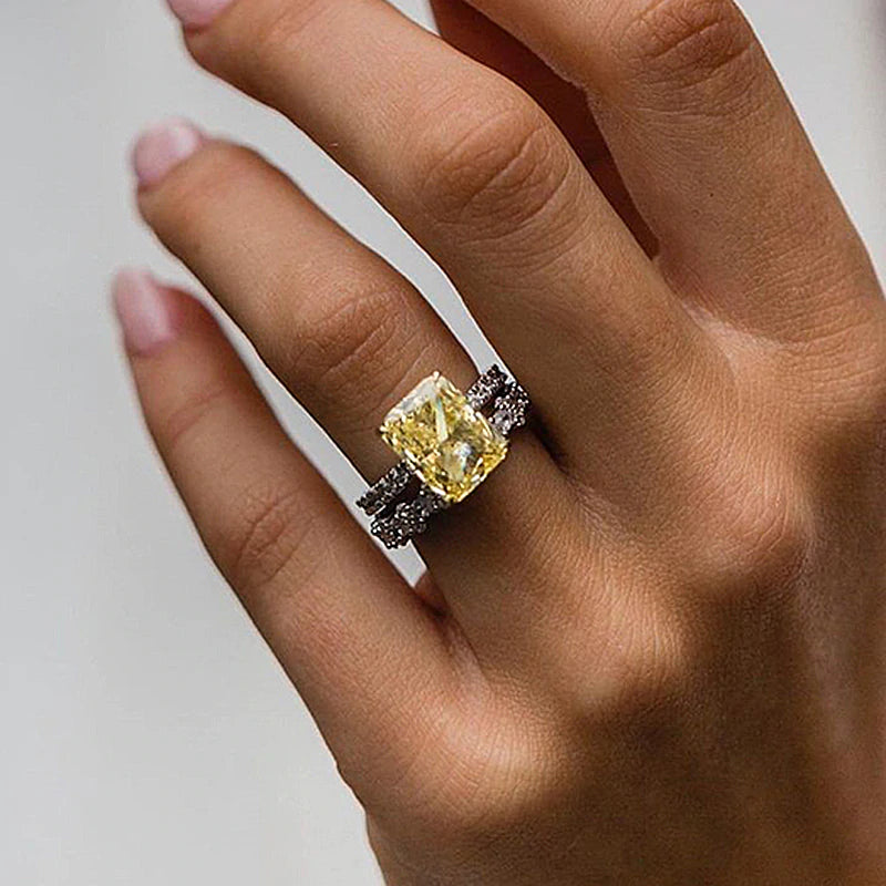 2pcs Yellow Radiant Cut Bridal Sets In Sterling Silver