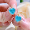 Heart Cut Simulated Paraiba Tourmaline Earrings in Sterling Silver