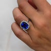 Halo Cushion Cut Blue 925 Sterling Silver Engagement Ring