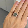 Vintage Cyan Blue Radiant Cut Halo Engagement Ring In Sterling Silver