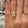 Elegant Emerald Cut Sterling Silver Engagement Ring In Golden Tone