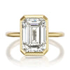 Elegant Emerald Cut Sterling Silver Engagement Ring In Golden Tone