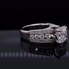 Cushion Cut Sterling Silver Engagement Ring with Accent Band
