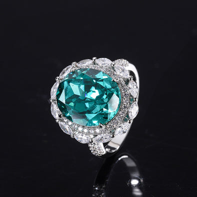 Full Diamond Tourmaline Paraiba Sterling Silver Engagement Ring