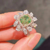 Gorgeous Flower Design Mint Green Cushion Cut Sterling Silver Engagement Ring