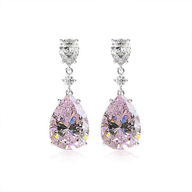 Ethnic Style Pink Pear Cut Drop Earrings