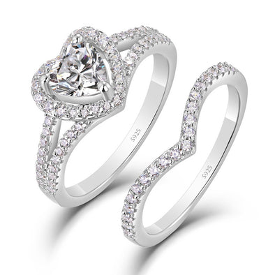 Heart Cut White Sapphire in Sterling Silver Bridal Sets