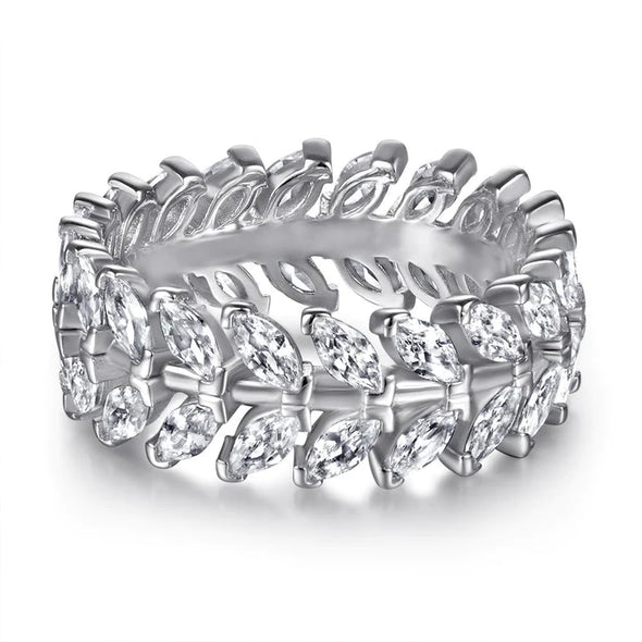 Marquise Cut Leaves Wedding Band