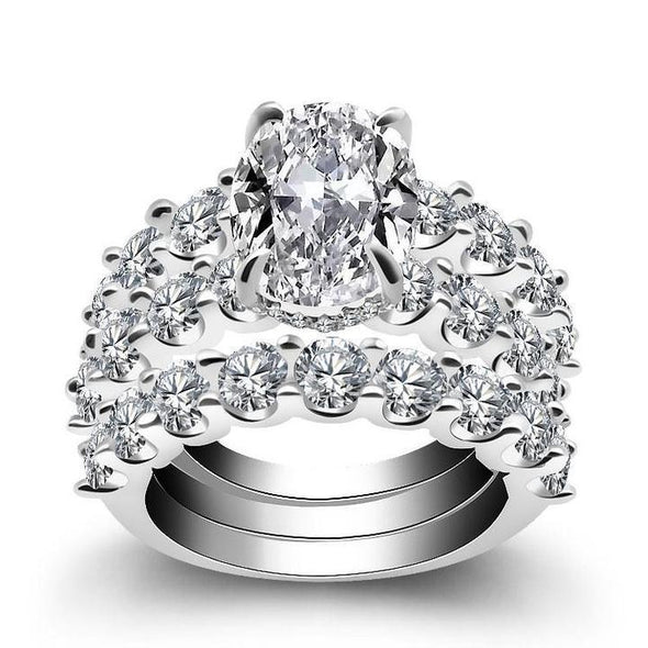 9.0CT 3pc Oval Cut Bridal Set in Sterling Silver