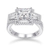 Radiant Cut Halo Sterling Silver Engagement Ring