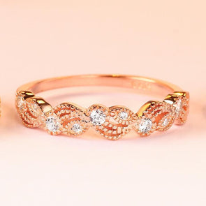 Vintage Rose Golden Leaf & Vine Stackable Wedding Band