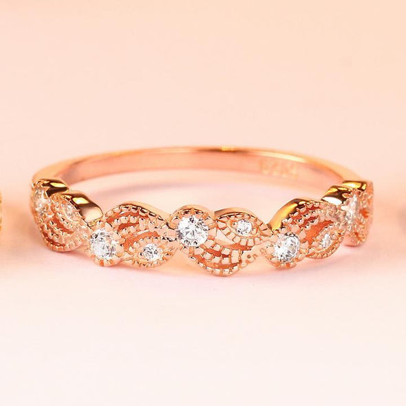 Vintage Rose Golden Leaf & Vine Stackable Wedding Band