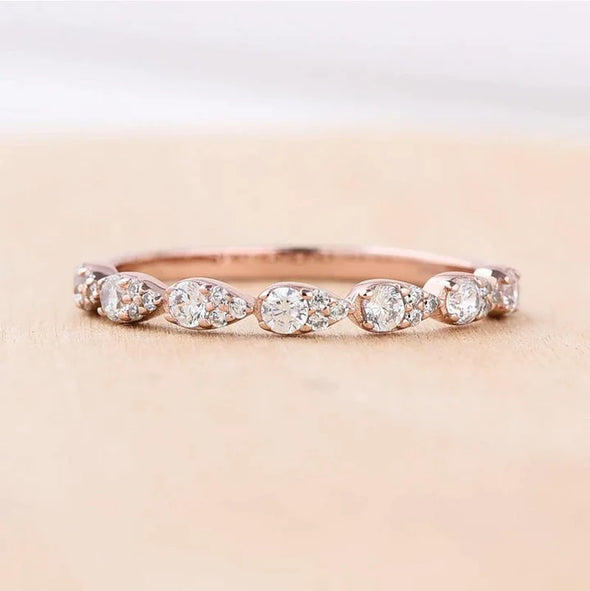 Rose Golden Tone Pear Design Stackable Wedding Band