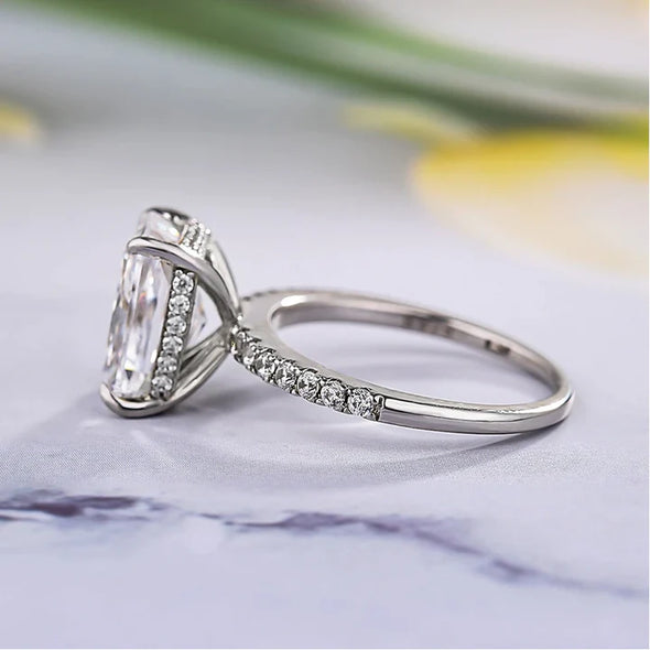 Radiant Cut Classic 4 Prong Half Eternity Sterling Silver Engagement Ring
