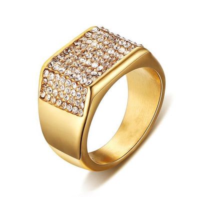 Titanium Round Cut Men's Ring In Golden Tone