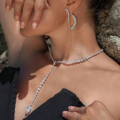 Round Cut White Sapphire Necklace & Earrings Set