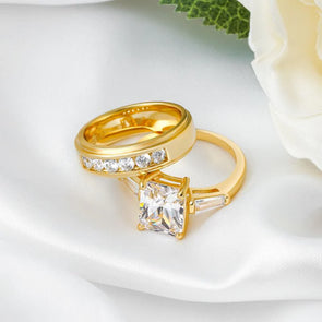 Luxury Golden Tone Dreamy Wedding Inspired Sterling Silver Couple Engagement Ring