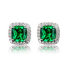 Retro Emeralds Cut Halo Stud Earrings in 18K Platinum Plated Sterling Silver