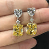 Fancy Yellow Cushion Cut Drop Earrings