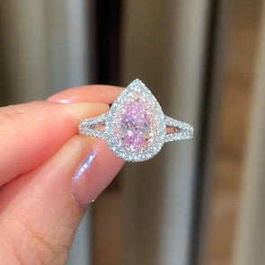 Pink Double Halo Pear Cut Engagement Ring