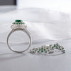 Vintage Emerald Green Round Cut Sterling Silver Cluster Ring Sets