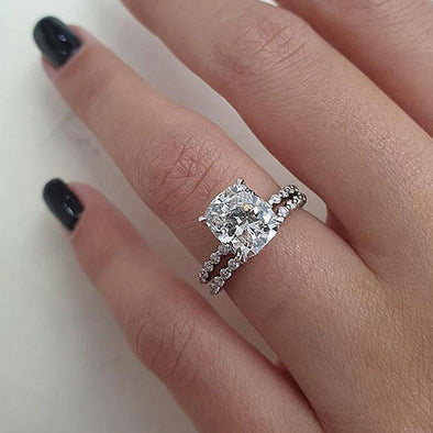 Classic 4.0 Carat Cushion Cut Bridal Ring Set In Sterling Silver