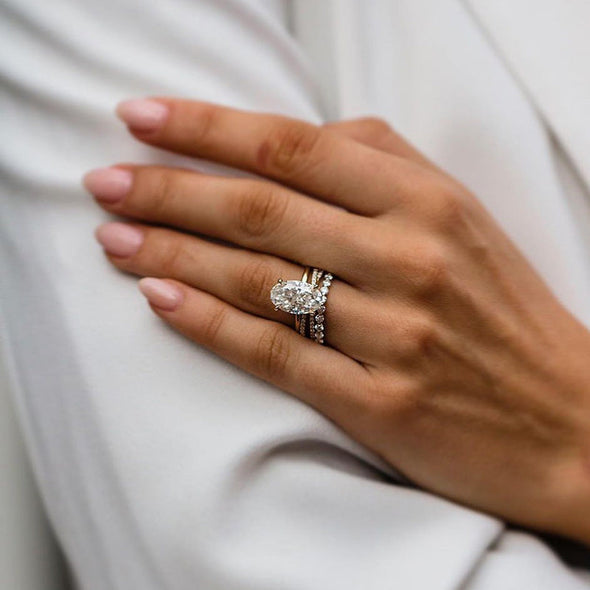 3PC Oval Cut Sterling Silver Bridal Set In Golden Tone