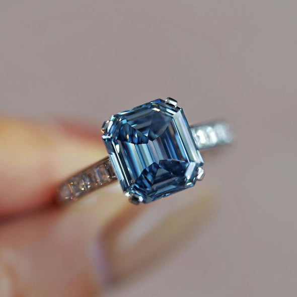 Exquisite Emerald Cut Montana Blue Sterling Silver Engagement Ring