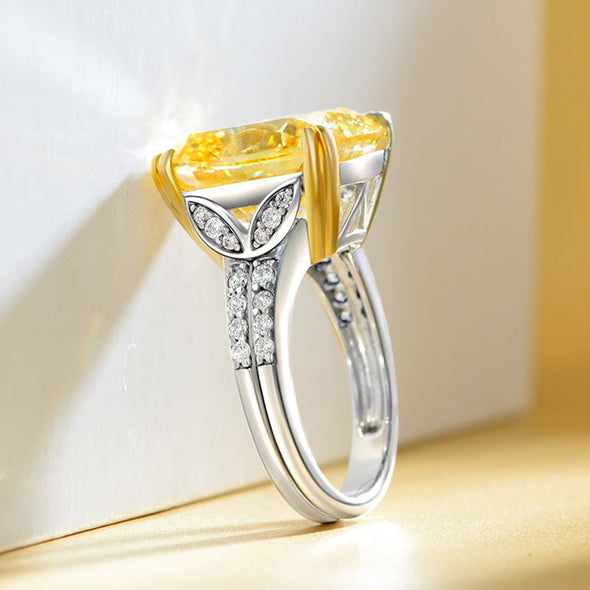 Luxurious Cushion Cut Yellow Gemstone Sterling Silver Engagement Ring