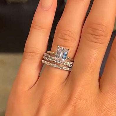 Exclusive 3PC Emerald Cut Wedding Set In Sterling Silver