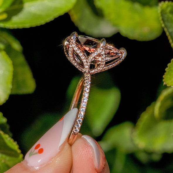 Stunning Pear Cut Morganite Engagement Ring In Sterling Silver
